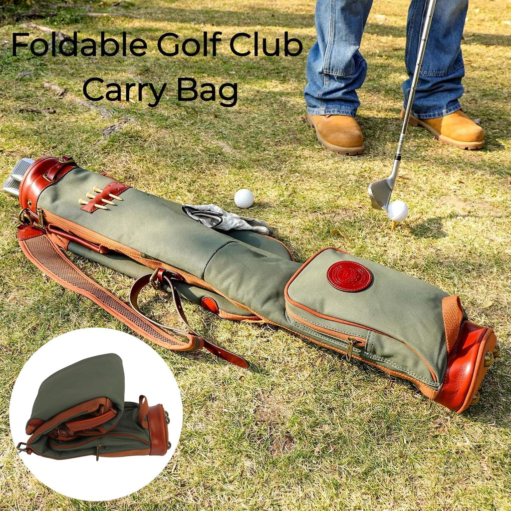 Tourbon Vintage Golf Club Carry Bags Travel Case - Canvas and Leather