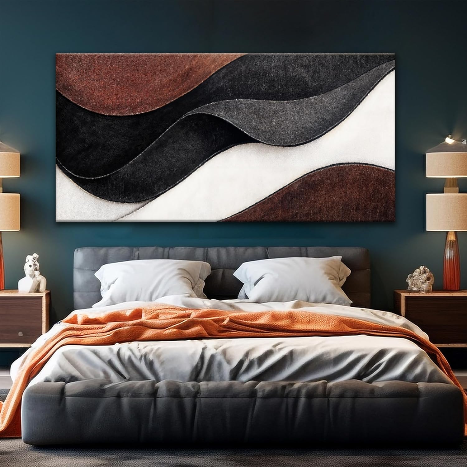 QSQ Large Abstract Wall Art For Living Room Black And White Canvas Art Wall Decor Painting Brown Maximalist Artwork Picture For Bedroom Modern Home Office Aesthetic Wall Decor 29 X 58 In