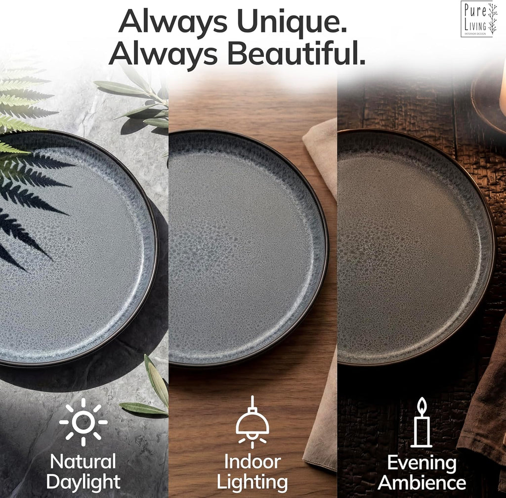 Stoneware dinnerware set 8 persons 24 pcs - Dishwasher, microwave and scratch resistant - Bowl and plate set 8 persons modern - Dinner service Pure Living black in gray…