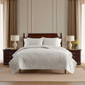 Martha Stewart - King Size Quilt Set, Soft & Smooth Sateen Bedding with a Light and Breathable Feel, 3 Piece Bed Set with Matching Pillowcases (Fern Embroidery Grey)