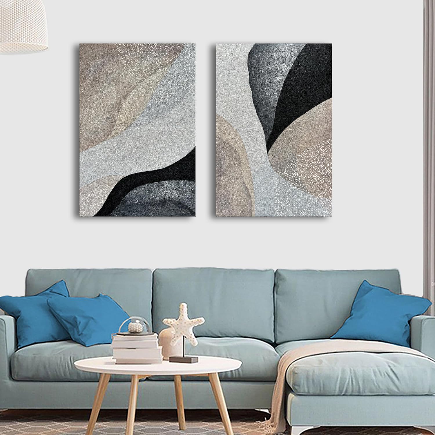 Art Hand-Painted Modern Abstract Oil Painting Textured Canvas Mural Home Wall Art Deco 36x24 inches x2
