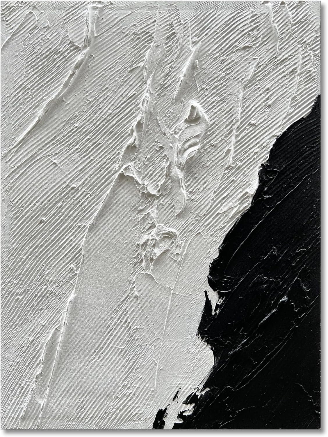 Art Hand-Painted Black and White Texture Abstract Art Oil Painting Modern Minimalist Art Painter Living Office Corridor Wall Deco Art 40x28 inches