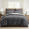 Levtex Home Mills Waffle King Duvet Cover Set (106x94in) with 2 Pillow Shams (36x20in) - Charcoal - Cotton King Size Duvet Cover Set - Soft, Pre-Washed
