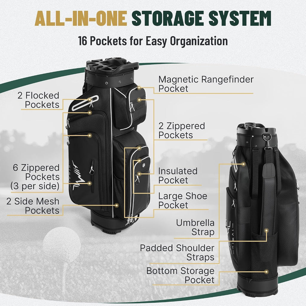 uniHimal Golf Cart Bag with 14-Way Full-Length Dividers, Golf Bag for Men Women with Magnetic Leather Pocket, Handles and Rain Cover, Lightweight Golf Club Bag Includes Cooler Pockets
