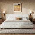 Christopher Knight Home Salden California King Size Bed Frame with Headboard, Boucle Upholstered California King Bed Frame and Headboard, Wooden Slat Support, No Box Spring Needed, White