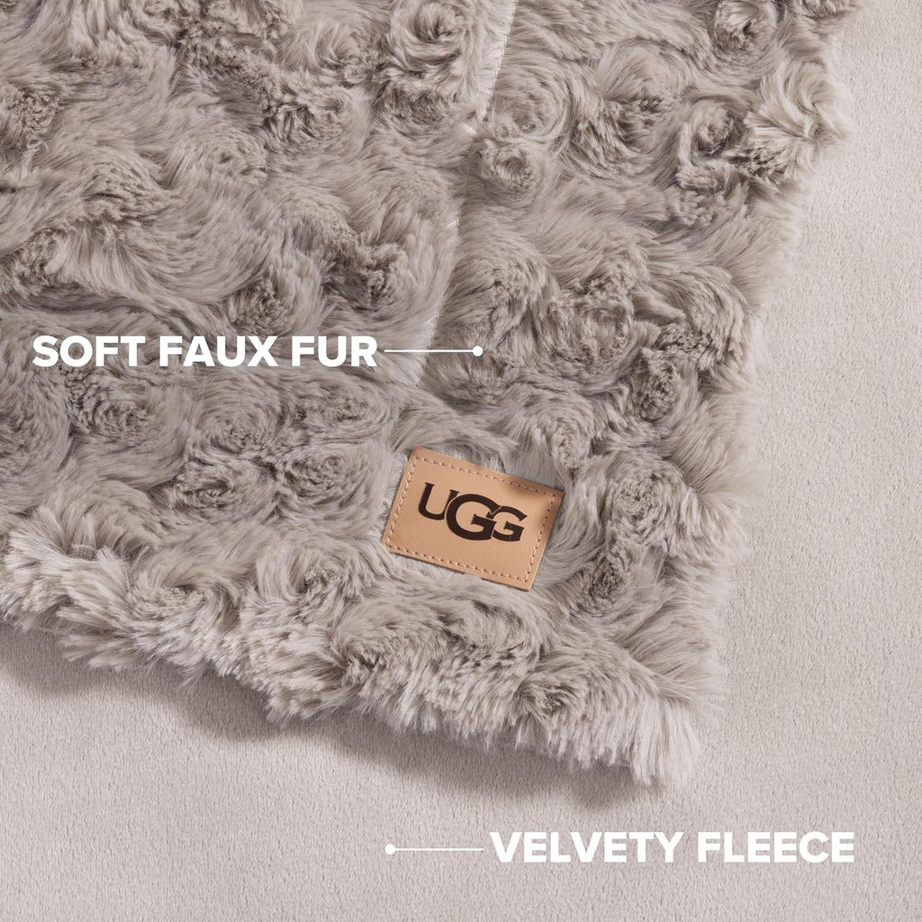 UGG Adalee Faux Fur King Blanket for Bed, Double-Sided Soft Blanket, Warm Large Throw for Couch, Washable California King Bedding, Luxury Bedroom Decor, 110' x 90', Oyster Brown