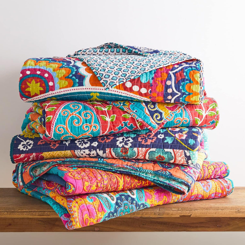 Levtex Home - Mackenzie Bedspread Set - Queen Bedspread and Two Standard Shams - Bohemian - Teal, Orange, Yellow, Green, Blue - Bedspread (110X106in.) and Shams (20x26in.) - Cotton