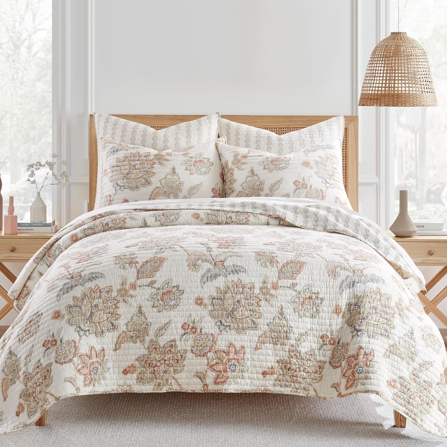 Levtex Home - Selesta Blush Quilt Set - Full/Queen Quilt and Two Standard Shams - Floral - Blush Taupe Grey - Quilt (88x92in.) and Shams (20x26in.) - Reversible - Cotton