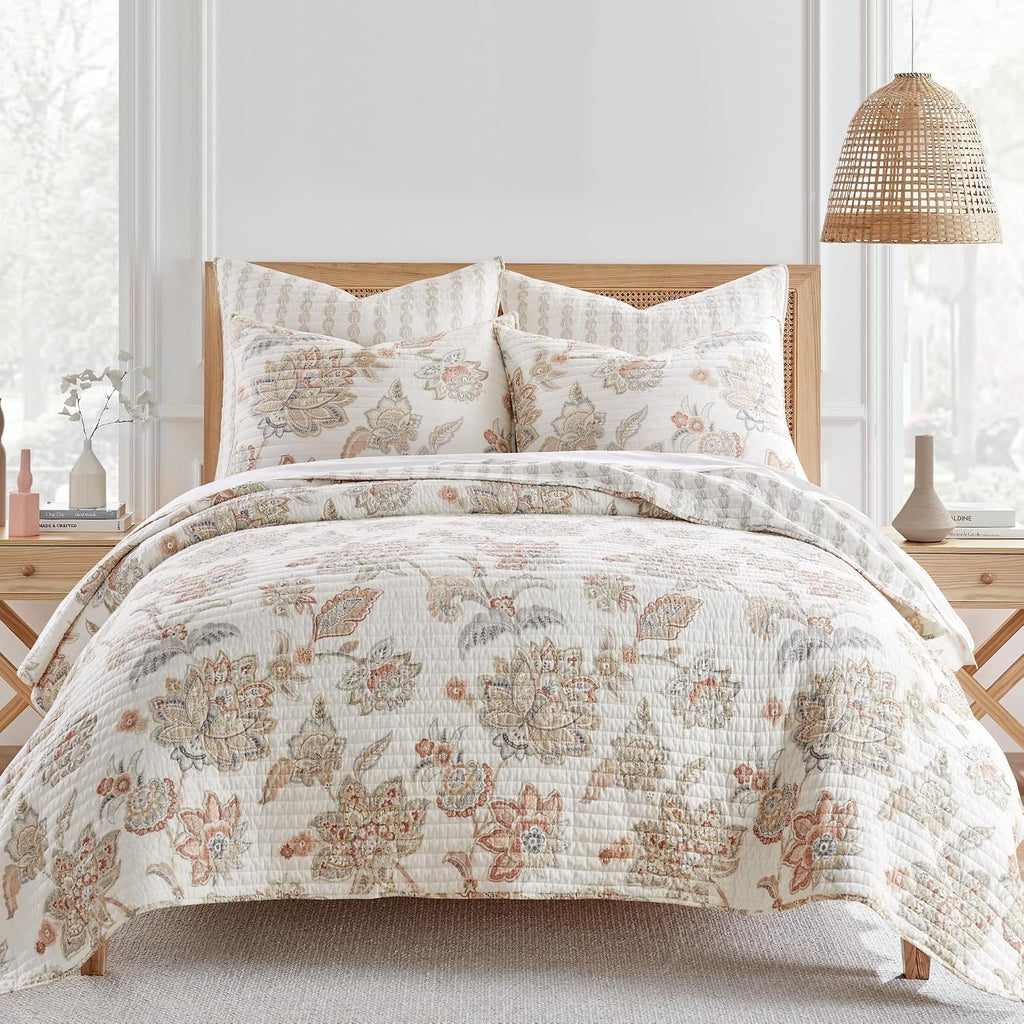 Levtex Home - Selesta Blush Quilt Set - King Quilt and Two King Shams - Floral - Blush Taupe Grey - Quilt (106x92in.) and Shams (20x36in.) - Reversible - Cotton