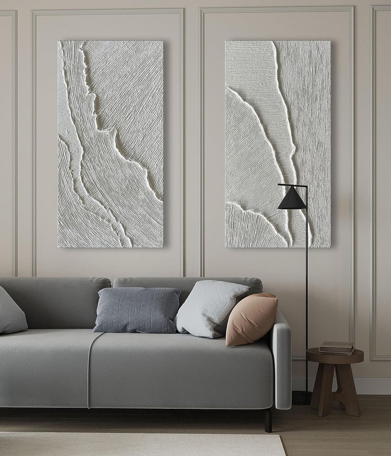 NANKAI Art A thickly Textured White Abstract Oil Painting Depicting a Beach Wave Landscape. Artwork Suitable for Decorating The Interior Wall as a Decorative Piece 24x48 inches