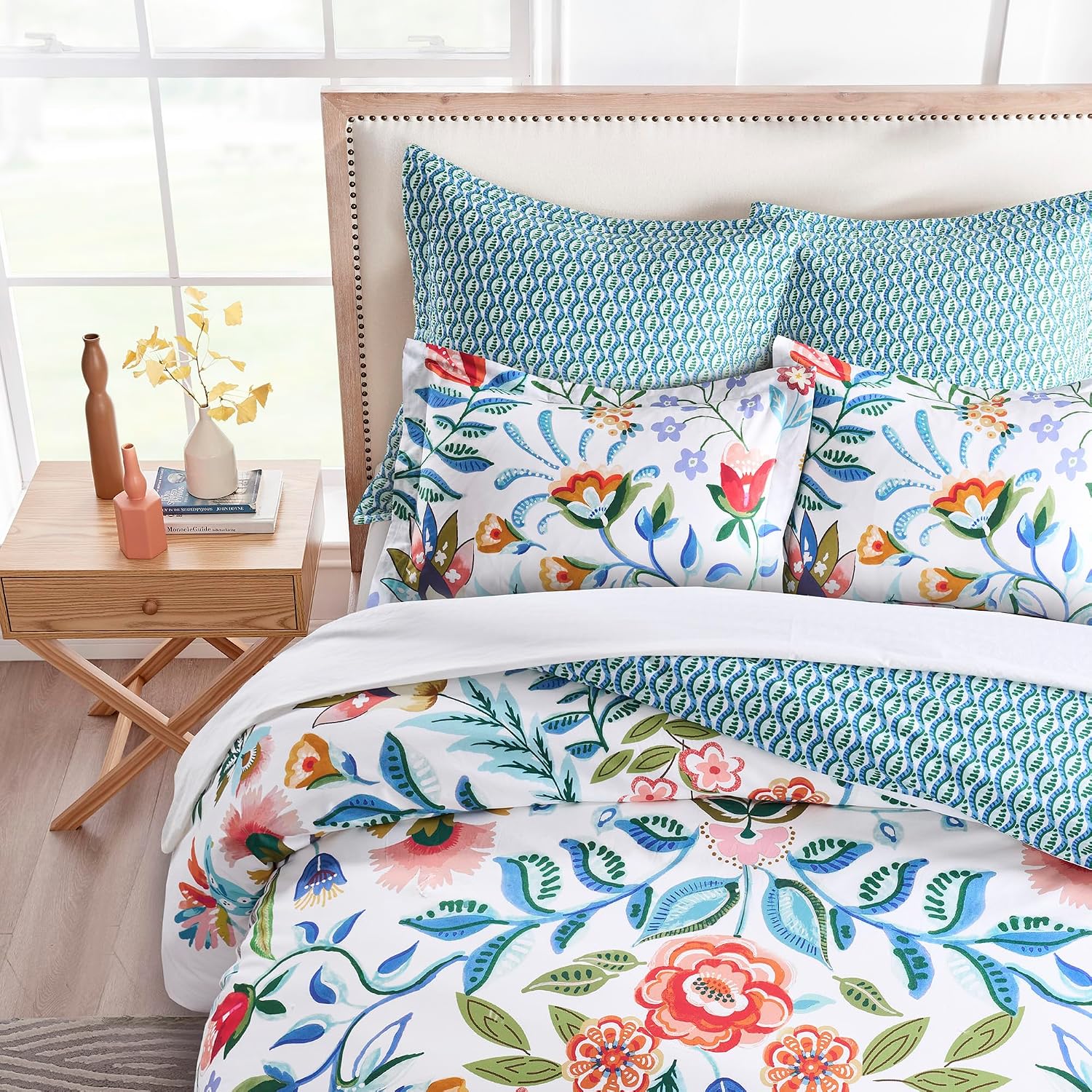 Levtex Home - Danika Duvet Set - Full/Queen Duvet (90x94in.) and 2 Standard Shams (20x26in.) - Bold Botanical Floral - Reversible - Cotton