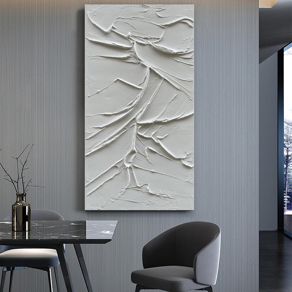 NANKAI Art Hand Painted White Canvas Wall Art 48x24 inch Abstract Modern Oil Painting Contemporary Textured Wall Art Minimalist Artwork Home Decor