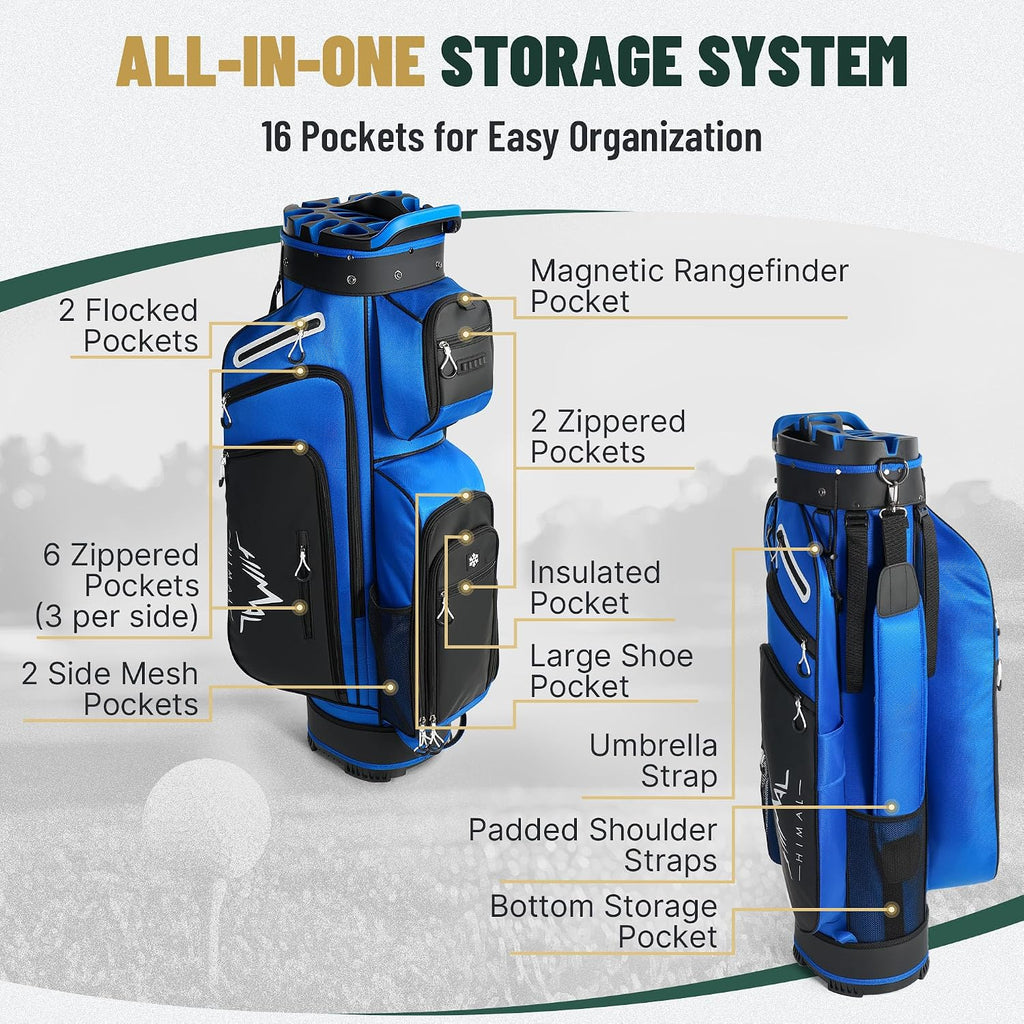 uniHimal Golf Cart Bag with 14-Way Full-Length Dividers, Golf Bag for Men Women with Magnetic Leather Pocket, Handles and Rain Cover, Lightweight Golf Club Bag Includes Cooler Pockets