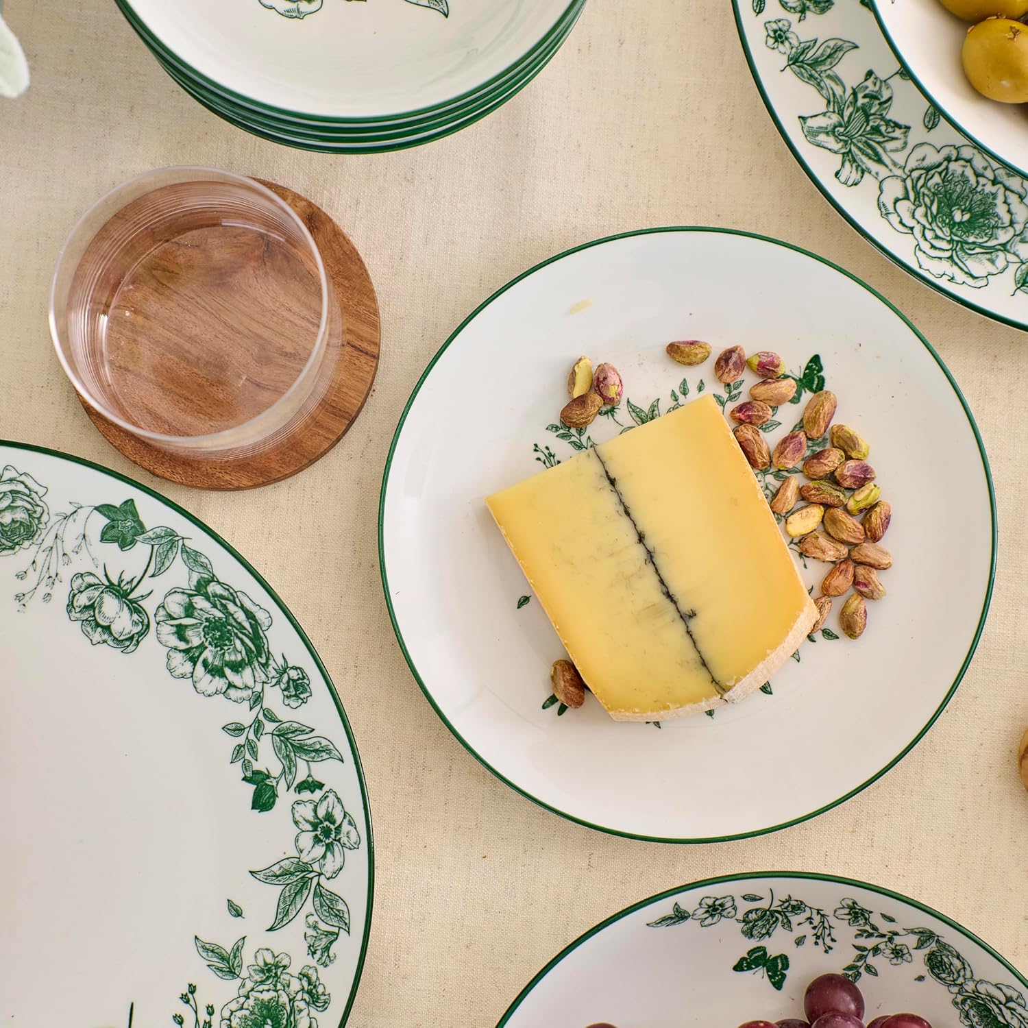 Stone Lain Esme 24-Piece Dinnerware Set Porcelain, Plates and Bowls Set, Dish Set for 8, Microwave and Dishwasher Safe, Green
