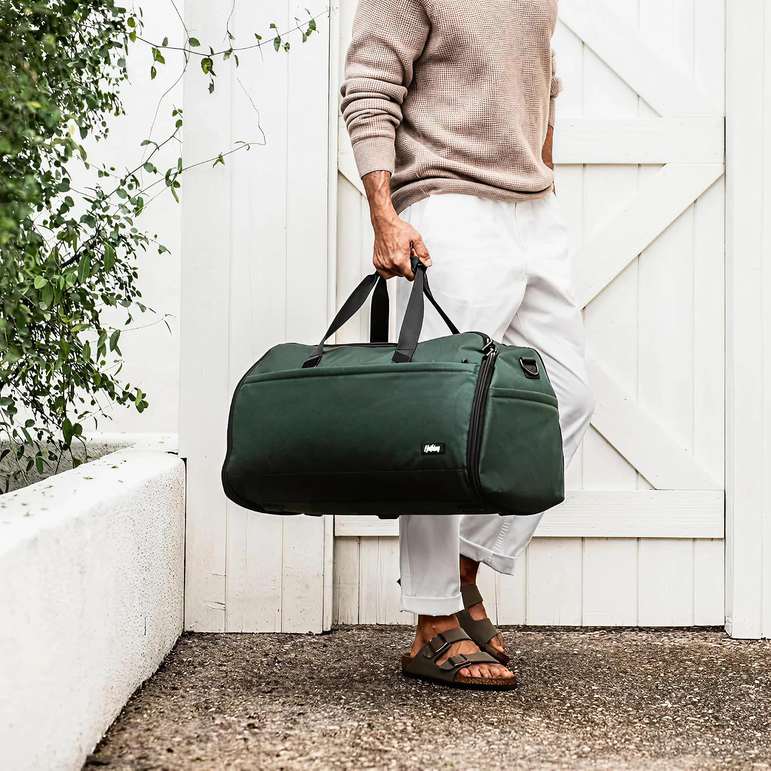 Halfday Convertible 2-in-1 Premium Garment Duffel Weekender Bag 45L: Wrinkle-Free Travel (Hanging Suit Compartment, Shoe Pockets, Trolley Sleeve), Balistic Nylon Carry-on, Palm