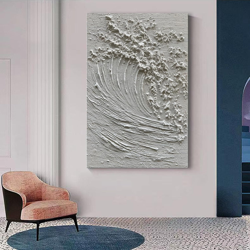 NANKAI Art Hand-Painted 3D Ocean Waves Oil Painting Natural Scenery White Abstract Canvas Art Mural 45x30 Inches