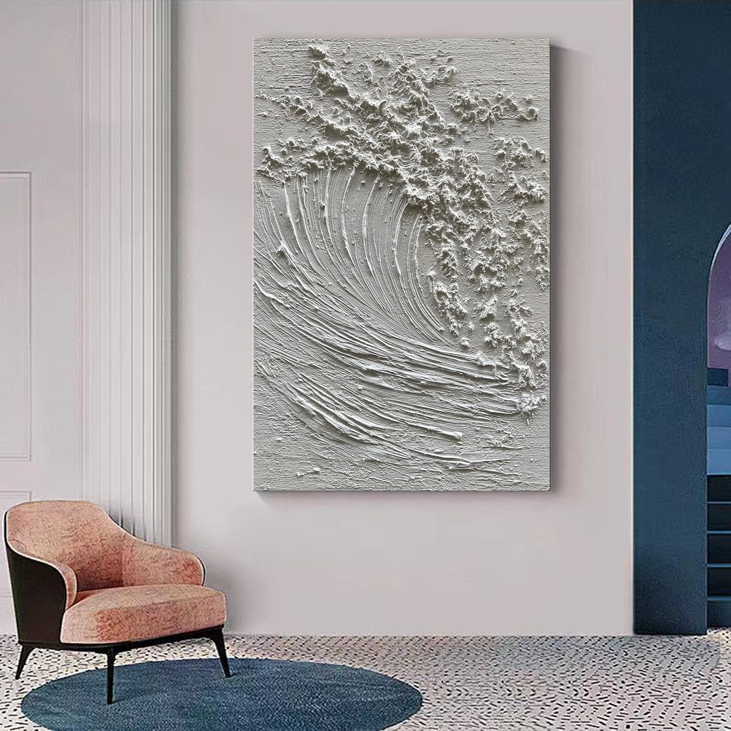 NANKAI Art Hand-Painted 3D Ocean Waves Oil Painting Natural Scenery White Abstract Canvas Art Mural 45x30 Inches