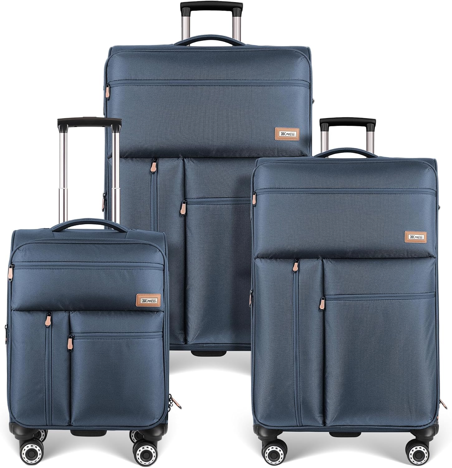 3-Piece Luggage Set (20/26/30 Inch)-Expandable 20% Luggage Set with Front Open Pocket,Lightweight Durable Soft Suitcase Sets w/Double Spinner Wheels &TSA LOCK,Navy