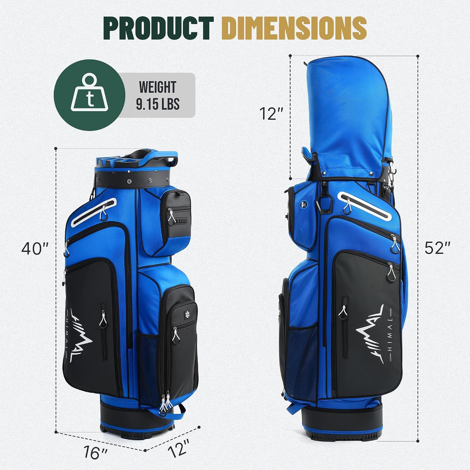 uniHimal Golf Cart Bag with 14-Way Full-Length Dividers, Golf Bag for Men Women with Magnetic Leather Pocket, Handles and Rain Cover, Lightweight Golf Club Bag Includes Cooler Pockets
