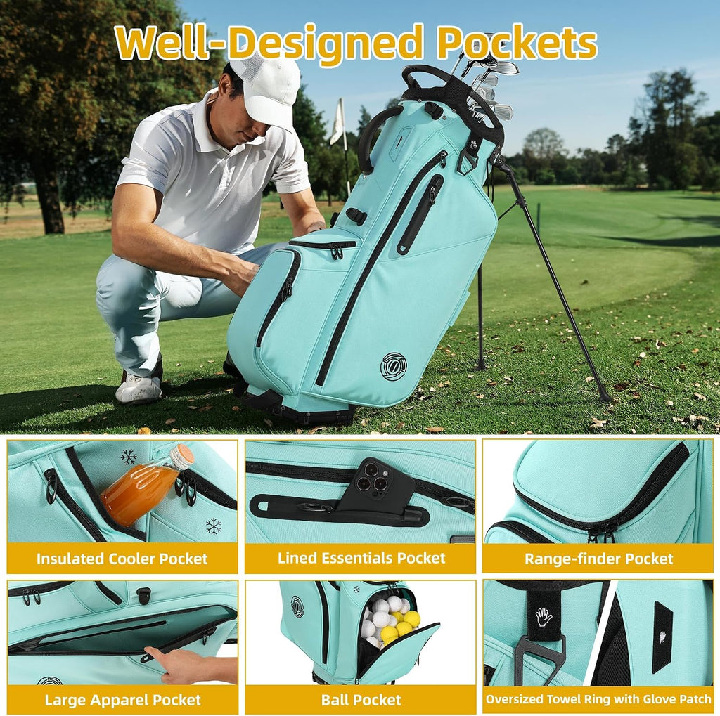 Golf Stand Bag 14 Way, Lightweight Golf Bags for Men Women with Stand, Padded Ergonomic Double Strap, Full Length Dividers, Multiple Pockets, Rain Hood