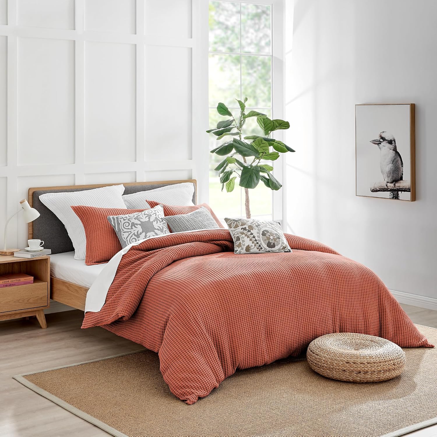 Levtex Home Mills Waffle Adobe Bed Linen Set - King Duvet Cover, 2 Pillow Cases - Cotton, 106 x 94in. Duvet, 36 x 20in. Pillow Cases