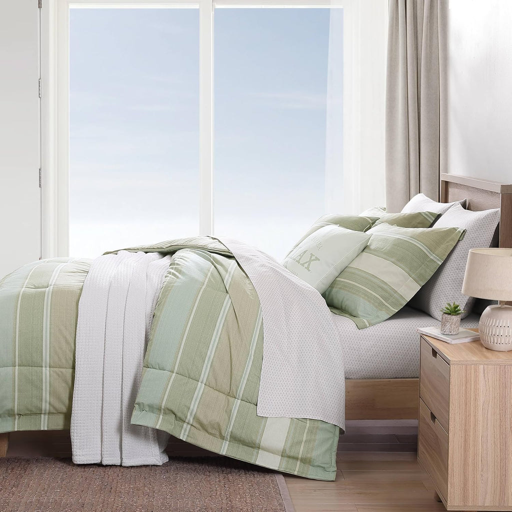 Tommy Bahama - King Comforter Set, Reversible Cotton Bedding with Matching Shams & Bonus Throw Pillows, Super Soft Bedding Set (Serenity Green, King)