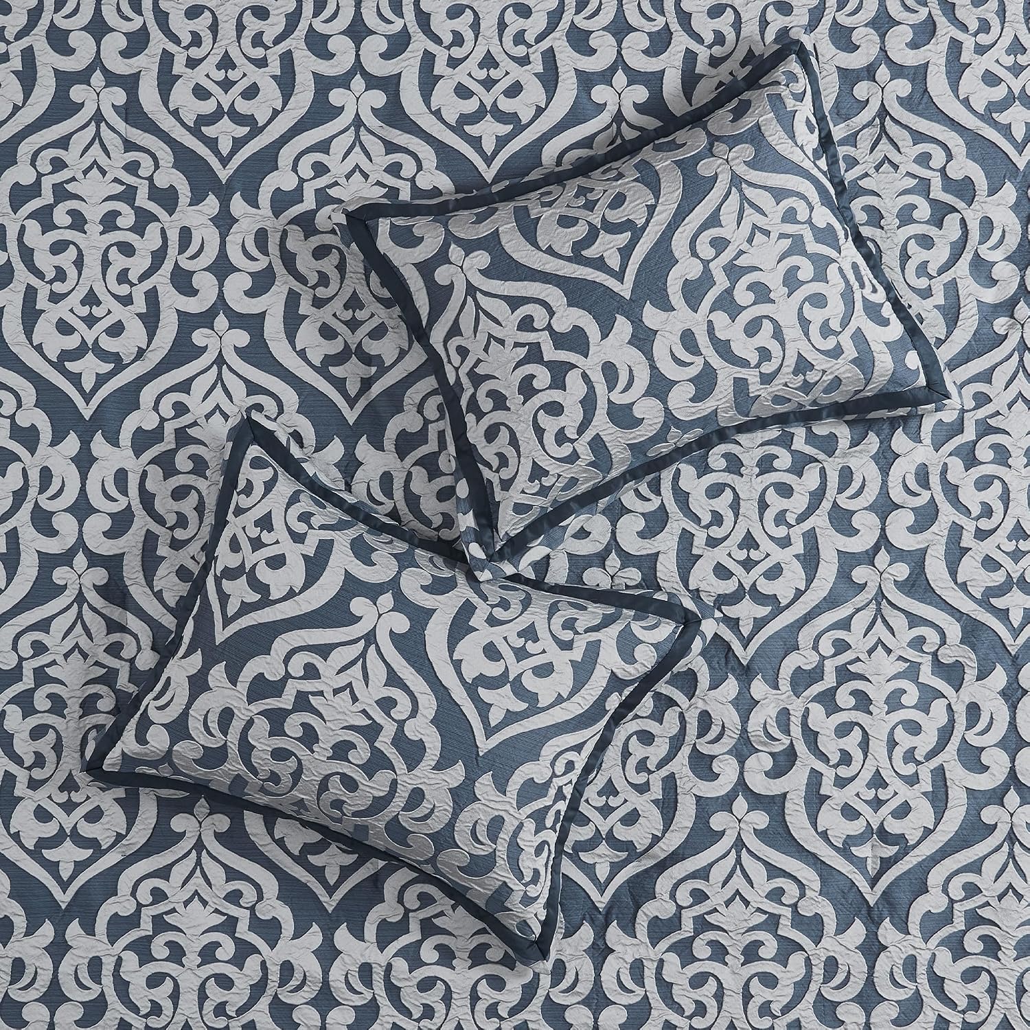 Madison Park Odette Cozy Comforter Set Jacquard Damask Medallion Design - Modern All Season, Down Alternative Bedding, Shams, Decorative Pillows, Cal King(104 in x 92 in), Navy 8 Piece