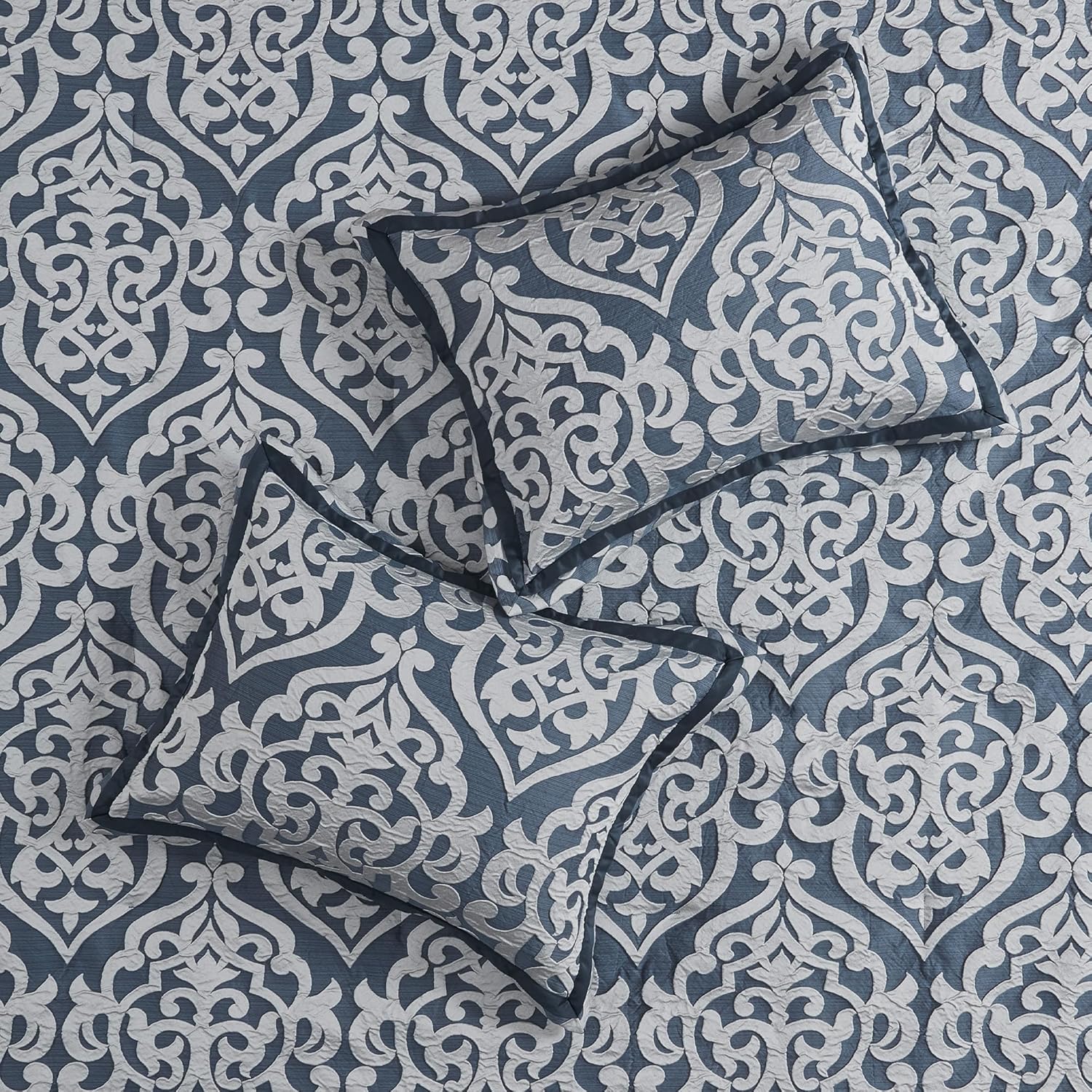 Madison Park Odette Cozy Comforter Set Jacquard Damask Medallion Design - Modern All Season, Down Alternative Bedding, Shams, Decorative Pillows, Queen(90 in x 90 in),Navy 8 Piece