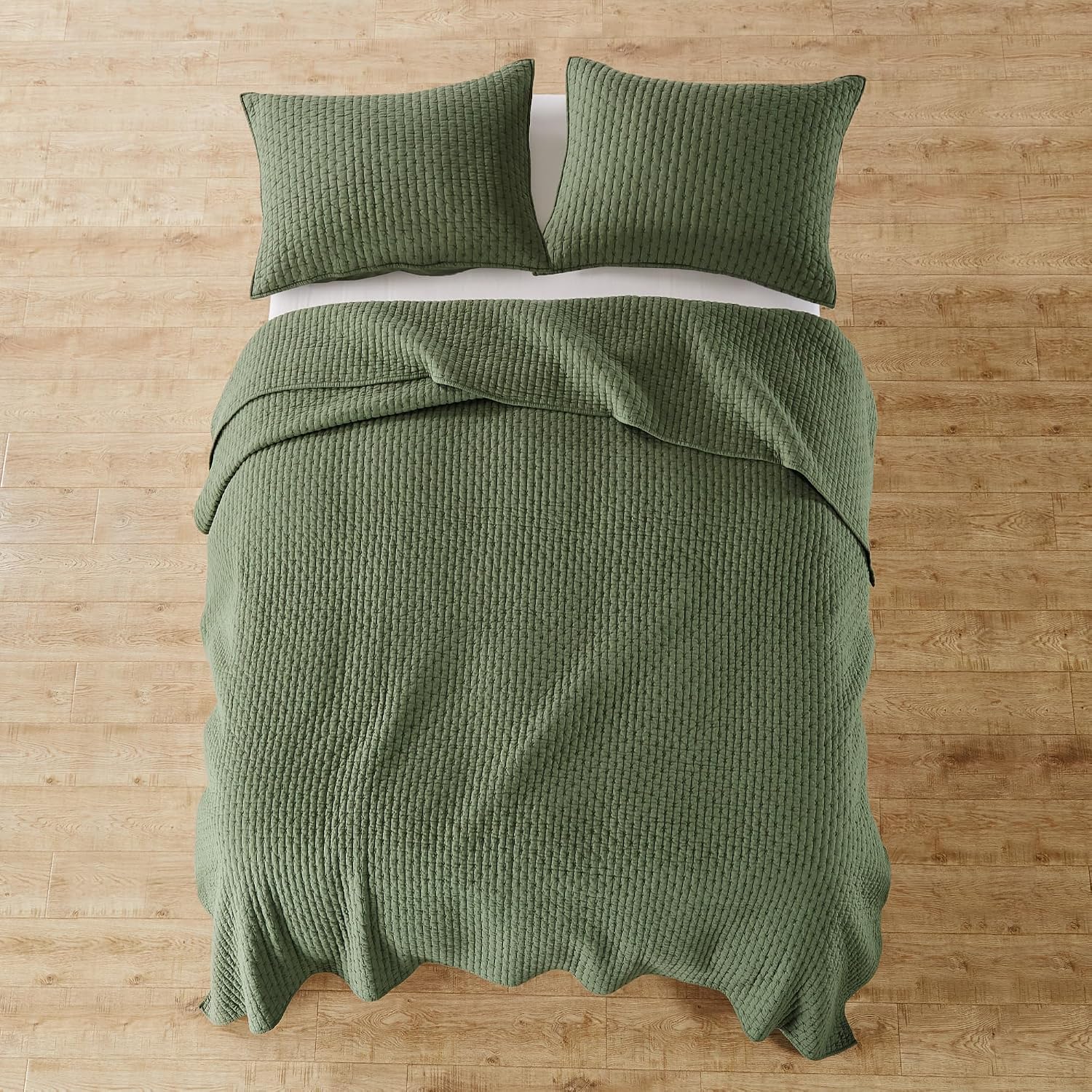 Levtex Home Cross Stitch Reversible Full/Queen Quilt Set (88x92in) and 2 Pillow Shams (26x20in) - Stitch Texture - Forest Green - Cotton Full/Queen Size Quilt Bedding Set - Lightweight Soft Pre-Washed