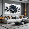 GUGIKA Flower Wall Art for Bedroom, Blue Black and White Canvas Wall-Decor for Lving Room, Floral Picture Print Artwork for Office, Large Size 59 x 29 Inches