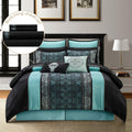 Stratford Park Black & Teal Comforter Set California King Size, Classic Jacquard Bedding Sets, Faux Silk, Premium Microfiber, 12 Pieces Bed in a Bag, Matching Fitted Sheet, Flat Sheet