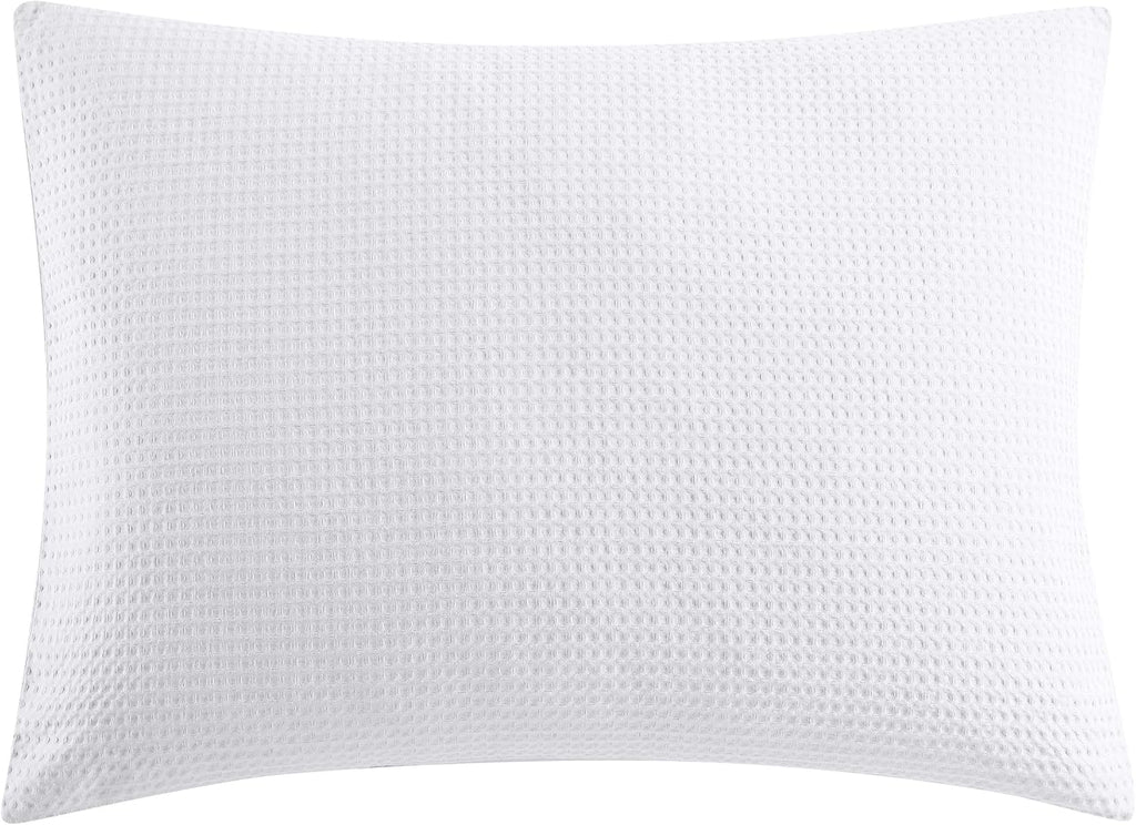 Vera Wang - King Comforter Set, Soft Cotton Bedding with Waffle Pique Texture & Smooth Cotton Percale Reverse, Medium Weight for Year-Round Comfort, 3 Piece Bed Set with Matching Pillowcases (White)