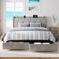 GalnFu King Size Bed Frame with 4 Storage Drawers, Upholstered Platform Bed with Charging Station, Modern Wingback Storage Headboard, Easy Assembly,Noise-Free, Light Gray