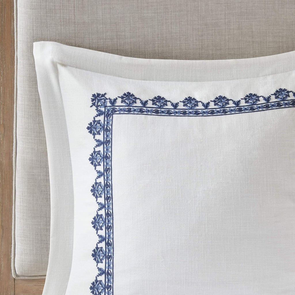 Madison Park Signature Cozy Comforter Set - All Season Bedding Combo Filled Insert and Removable Duvet Cover, Shams, Decorative Pillows, Queen (92 in x 96 in), Bohemian Blue 9 Piece
