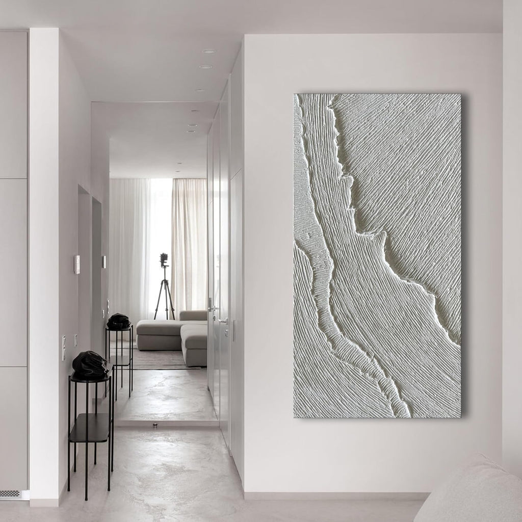 NANKAI Art 30x60 Inches Thick Texture White Abstract Oil Painting Thick Texture Beach Wave Landscape Oil Painting Family Wall Decorative Art Oil Painting