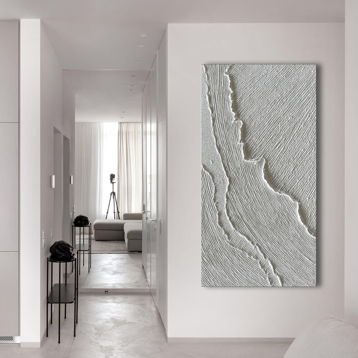 NANKAI Art 30x60 Inches Thick Texture White Abstract Oil Painting Thick Texture Beach Wave Landscape Oil Painting Family Wall Decorative Art Oil Painting