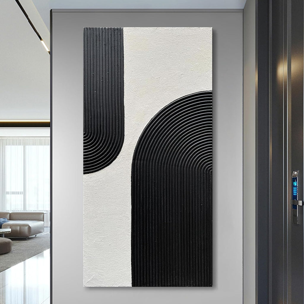 Art Hand Painted White and Black Textured Abstract Art Oil Painting Modern Wall Art 48x24 inches