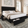 BRELTAM King Size Bed Frame with 4 Storage Drawers Velvet Upholstered Platform Bed with Wingback Headboard, No Box Spring Needed, Easy Assembly, Black
