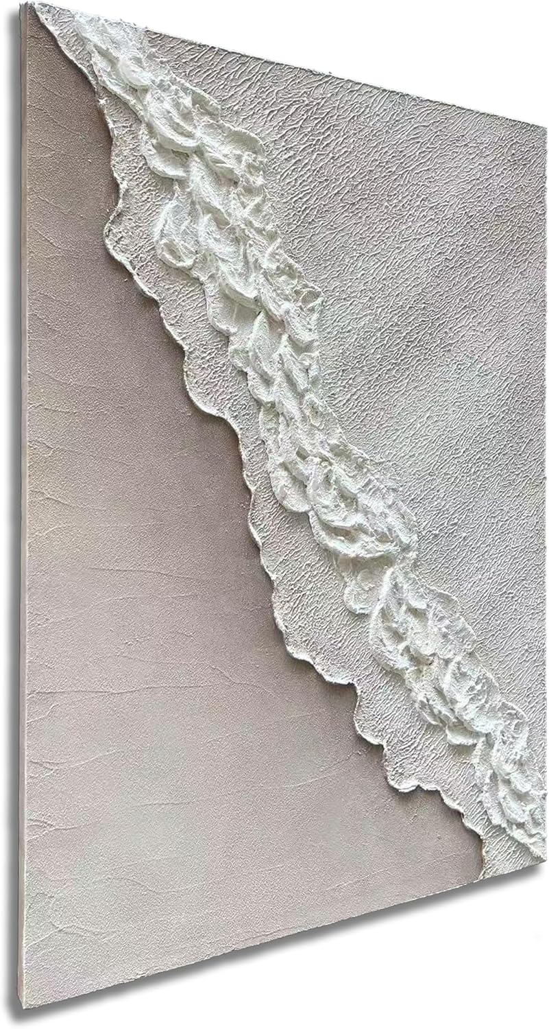 Art Hand-Painted Beach Wave Landscape Art Oil Painting with White Texture Abstract Style for Home Wall Decoration. 40x28 inches