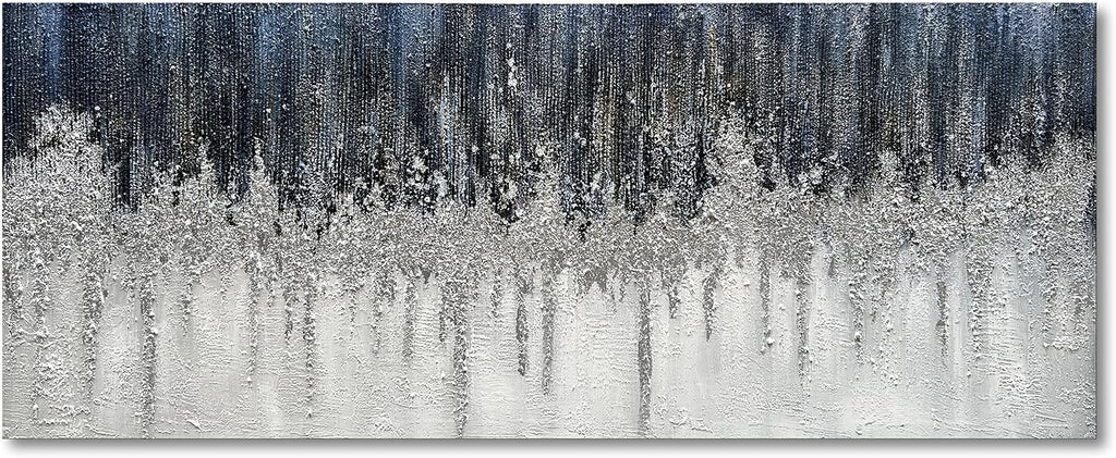 Limiyer Art Large Hand painted Abstract Oil painting Blue white Silver textured wall Art Deco Modern Abstract Art painter House Art Deco wall 24x60 inches