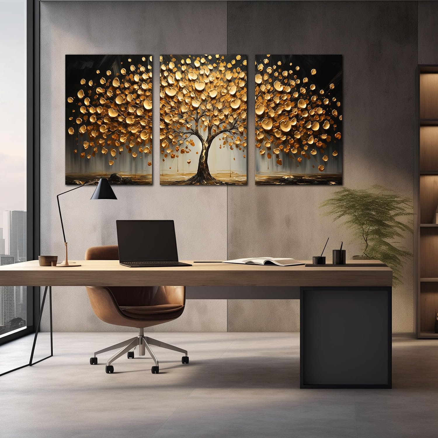 Gold Tree Wall Decor for Living Room Tree of Life Canvas Wall Art for Office Large Bedroom Decor Above Bed 24 x 36 Inch x 3 Pieces