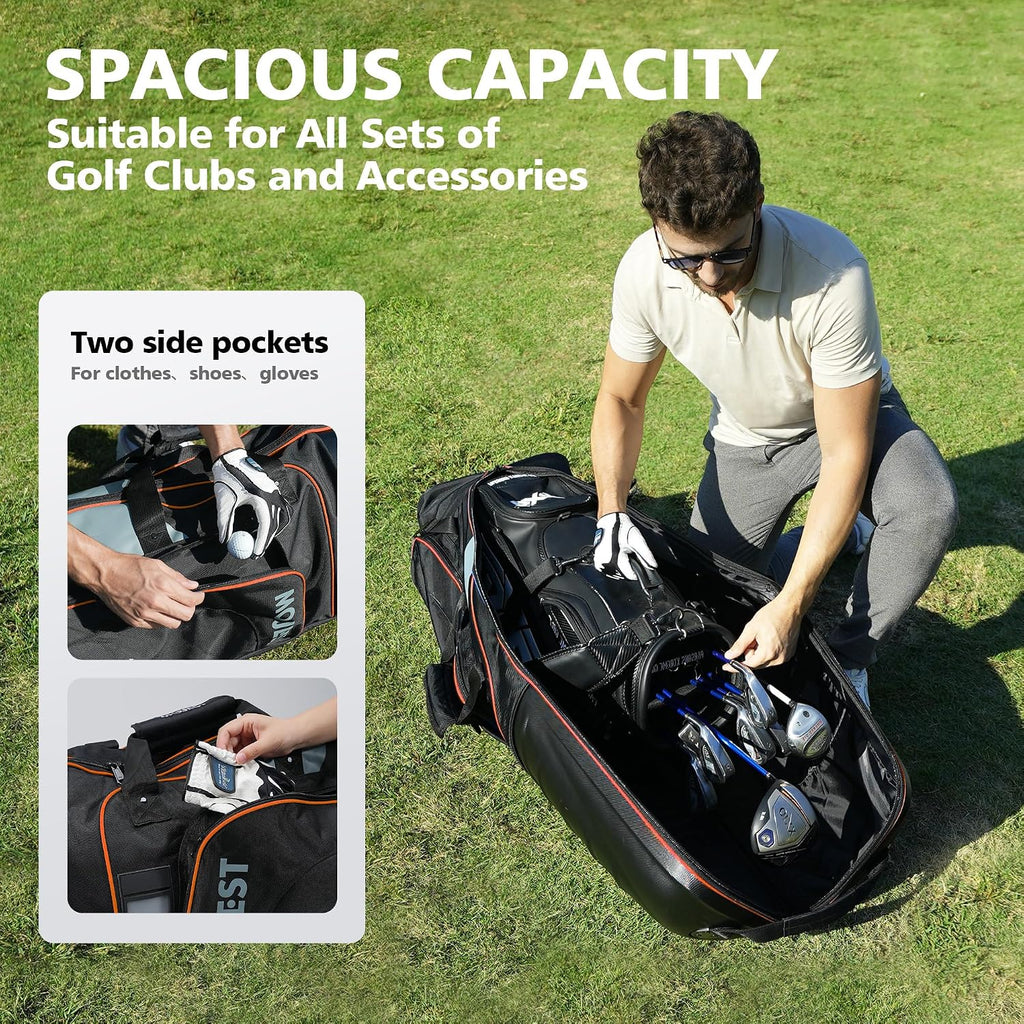 Golf Travel Bags for Airlines with Wheels, Hard Case Top and 1680D Heavy Duty Oxford Protect Golf Clubs, Lightweight and Easy to Maneuver