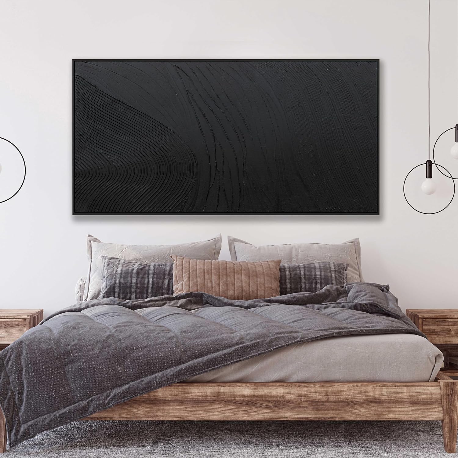 Large Modern Wall Art for Living Room Abstract Canvas Wall Art Decor Framed Large Black Wall Art Canvas Art Wall Decor Hand Painted Black Texture Artwork for Walls Bedroom Office Wall Decor 29'x58'