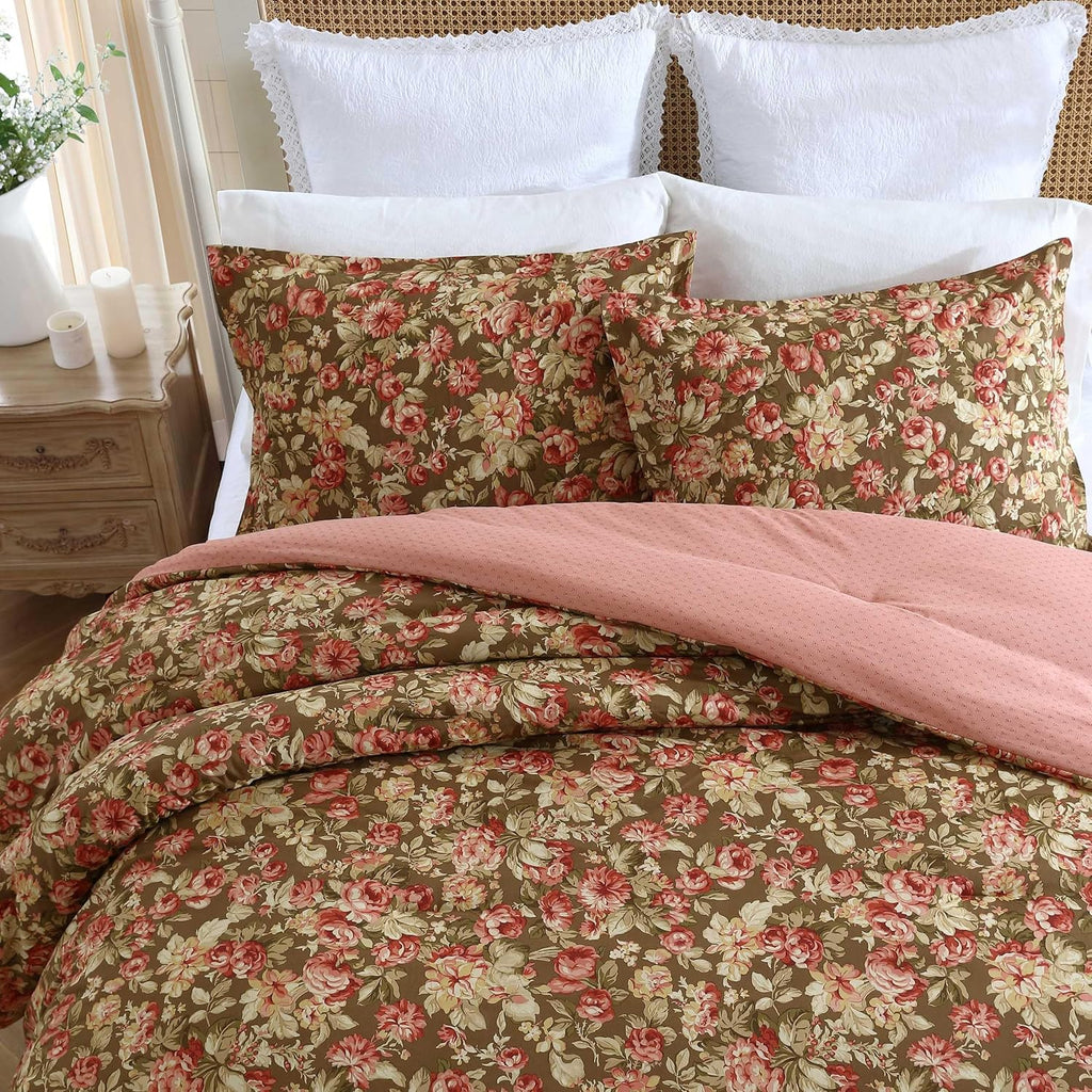 Laura Ashley - Full/Queen Comforter Set, Soft Cotton Bedding with Matching Shams, Floral Home Decor, Oeko-Tex Certified (Bloomsbury Brown, Full/Queen)