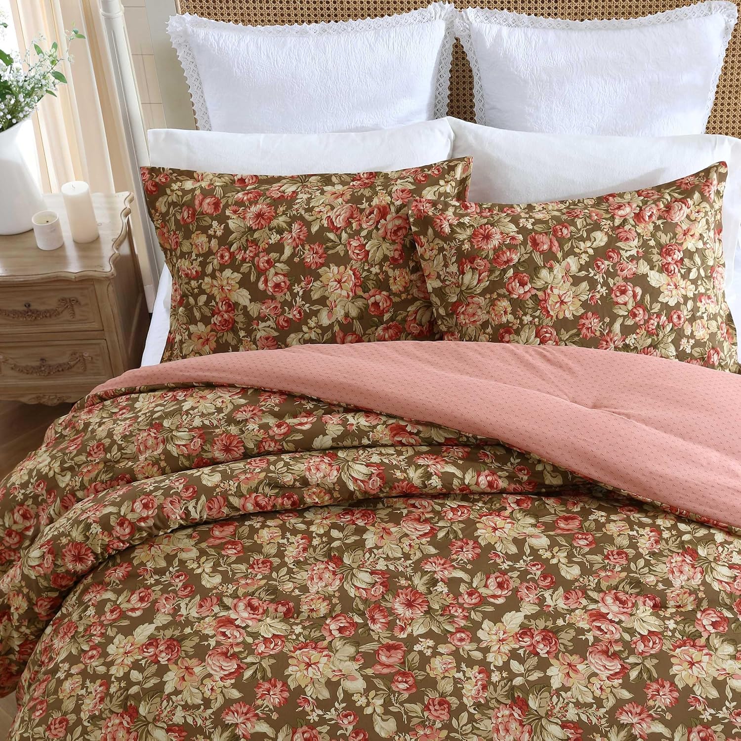 Laura Ashley - Full/Queen Comforter Set, Soft Cotton Bedding with Matching Shams, Floral Home Decor, Oeko-Tex Certified (Bloomsbury Brown, Full/Queen)