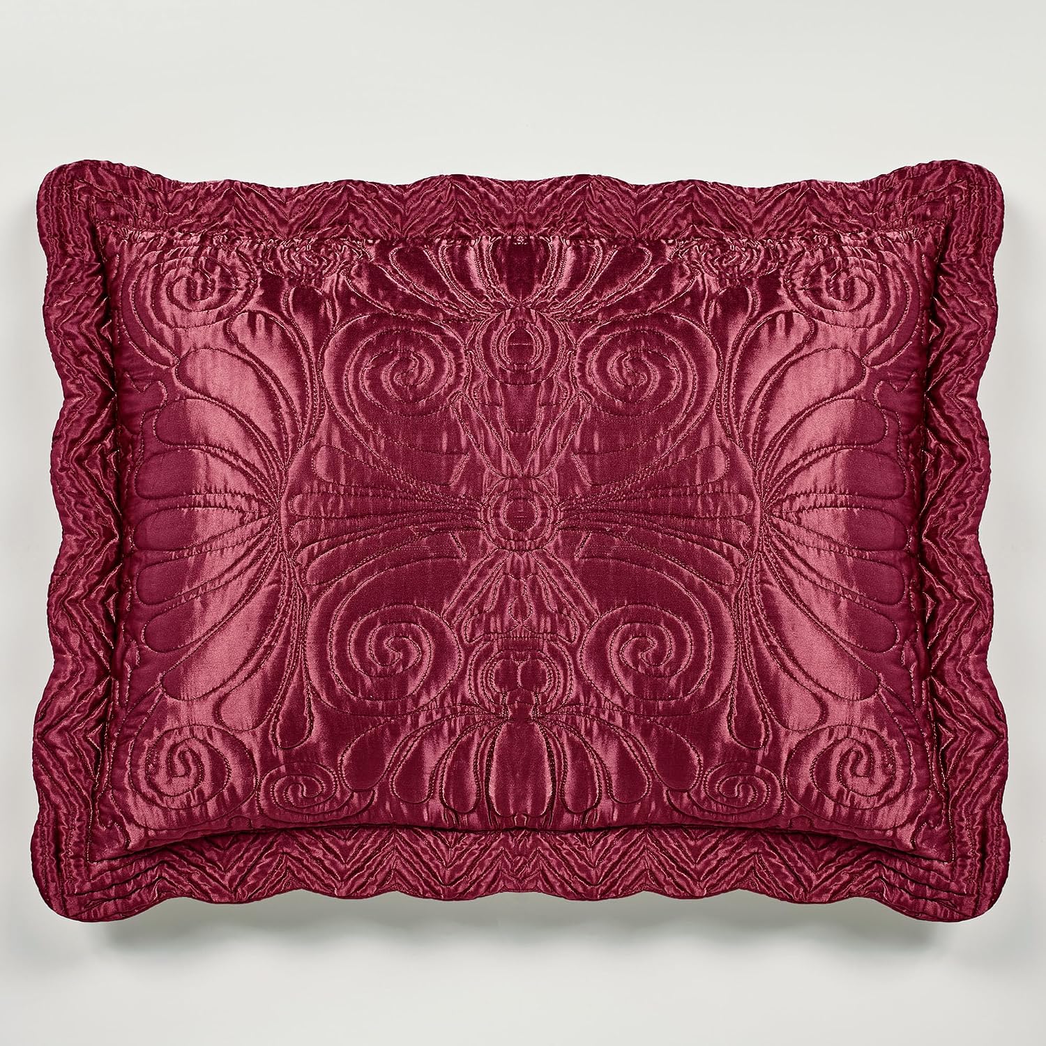 Touch of Class Portia Luxury Bedding | Rich Ruby Red | Premier Quilted Polyester Satin | Romantic Hand Guided Machine Quilted Scroll Design 3 Piece Set with Full Bedspread and 2 Standard Shams
