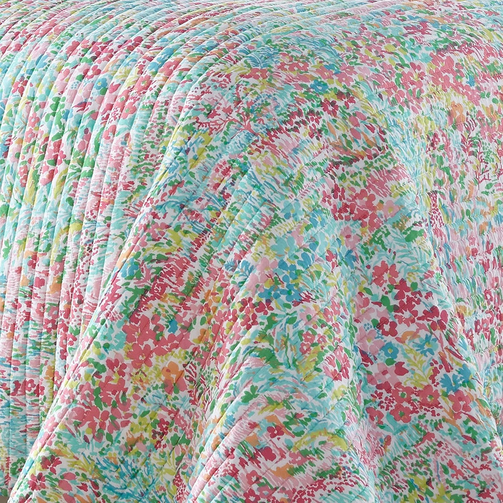 Levtex Home - Karolynna Quilt Set - King/Cal King Quilt + Two King Pillow Shams - Floral in Teal Salmon Green Wild Berry - Quilt Size (106x92in.) and Pillow Sham Size (36x20in.) - Reversible - Cotton