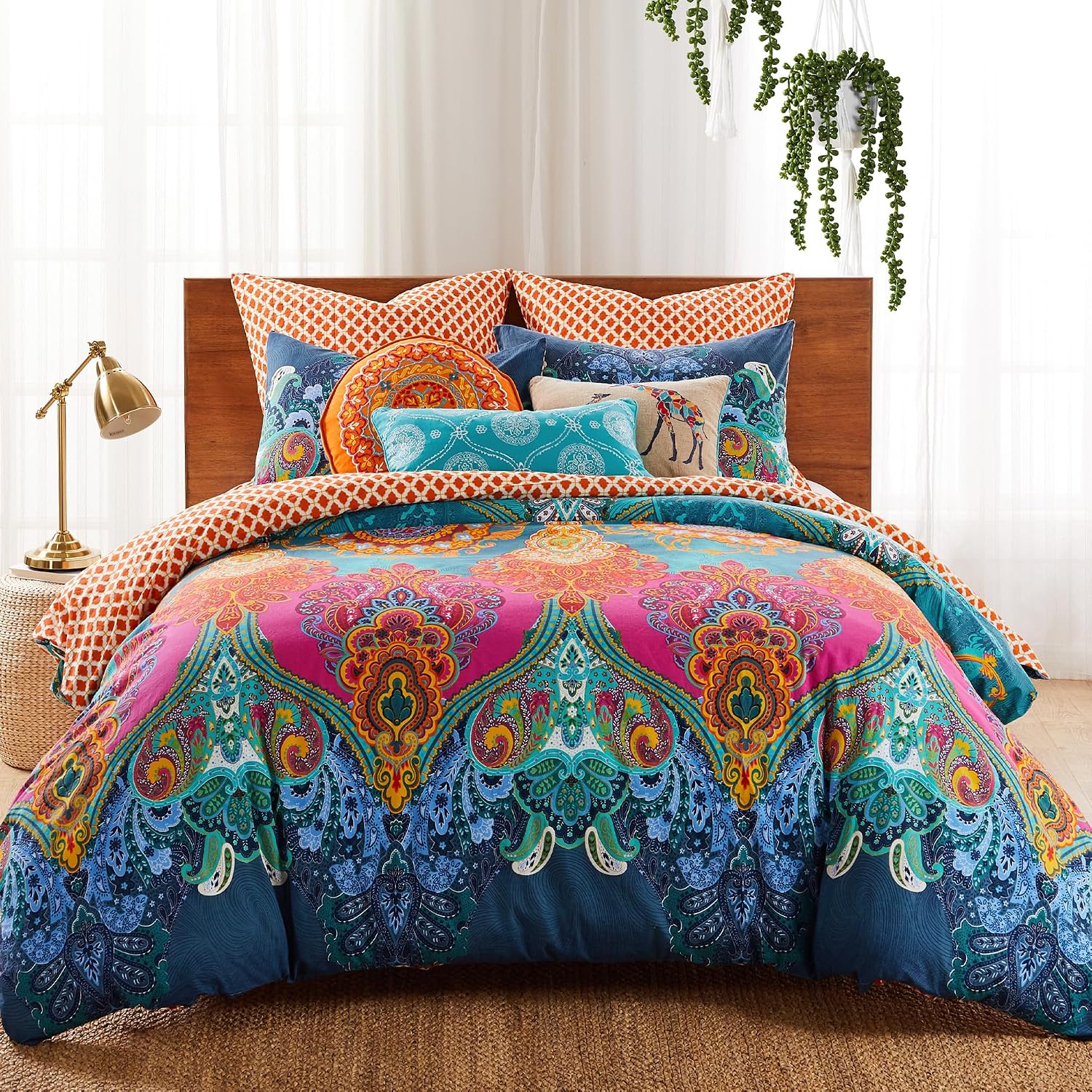 Levtex Home - Mackenzie Comforter Set - Full/Queen Comforter + Two Standard Pillow Cases - Bohemian - Teal, Orange, Yellow, Green, Blue - Comforter (90 x 94in.) and Pillow Case (26 x 20in.) - Cotton