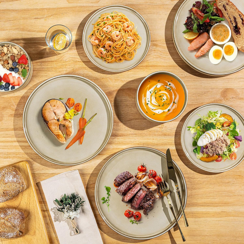 AmorArc Ceramic Dinnerware Sets, Handmade Reactive Glaze Stoneware Plates and Bowls Sets,Highly Chip and Crack Resistant | Dishwasher & Microwave Safe Dishes Set, Service for 8 (24pc)