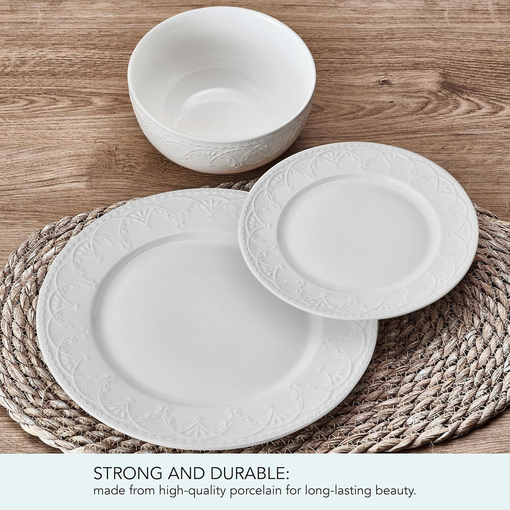 Pfaltzgraff Esmerlda White 24 Piece Plate Bowl Dinnerware Set, Service for 8